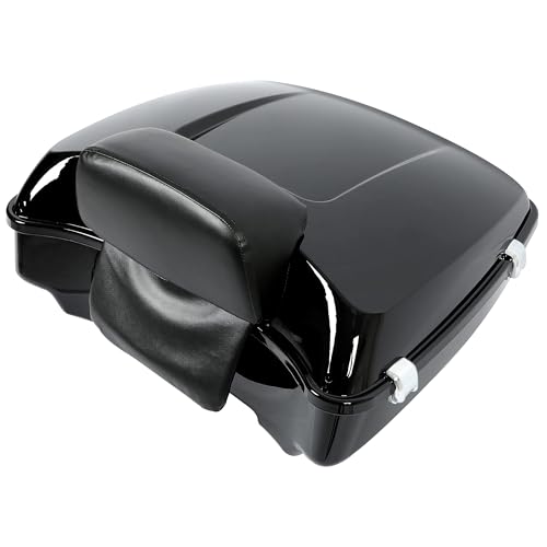 ECOTRIC Chopped Luggage Trunk W/Pad Compatible with 2014-2024 Harley Touring Road King Road Glide Street Glide Electra Glide Tail Box Trunk with Backrest - color: Black, size: Chopped Luggage Trunk W/ Razor Pad
