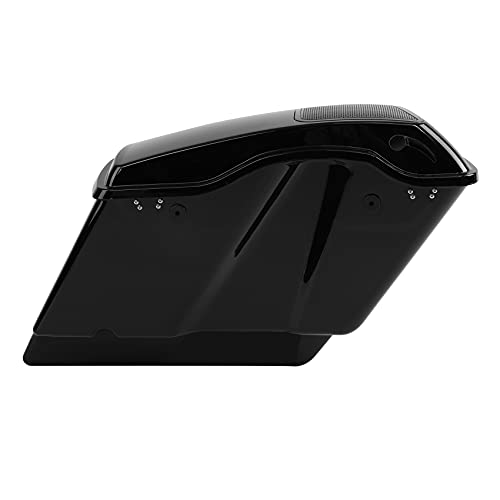 XFMT Motorcycle Saddlebags 5" Stretched Extended Hard Saddle Bags W/ 6"x9" Speaker Lids For Harley Touring Road King Street Glide Road Glide Electra Glide 2014-2024, Vivid Black & Black Latches - color: 5" Stretched-Vivid Black W/ 6x9" Speaker Lids Black