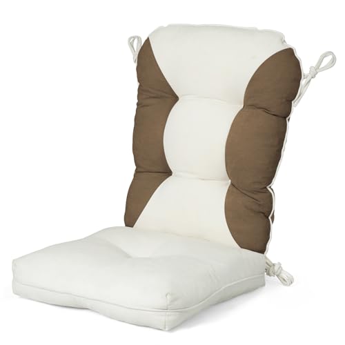 Rocking Chair Cushions Set - Non-Slip Adirondack Chair Cushions with Ties Indoor/Outdoor Rocking Chair Pad for Living Room, Bedroom, Balcony, Office - color: White-brown