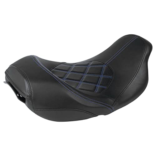 TCT-MOTORPARTS Low-Profile Driver Seat Front Solo Seat Fits for Harley Touring 2009-2023 Electra Street Road Glide CVO Road King Blue Stitching - color: Driver Seat Blue