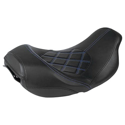 TCT-MOTORPARTS Low-Profile Driver Seat Front Solo Seat Fits for Harley Touring 2009-2023 Electra Street Road Glide CVO Road King Blue Stitching - color: Driver Seat Blue