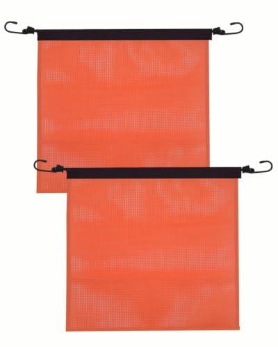 Safety Flag for Truck Loads, 18 x18 In Mesh Warning Flag with Bungee Cord and EZ Hook Orange Warning Safety Flag for Truck Trailer RV Oversize Loads and Transporting -2 Pack - color: Orange Flag for Truck Loads with Bungee Cord