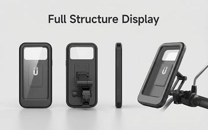 Waterproof Motorcycle Phone Mount, Full Protection Touchscreen Holder, IPX6 Water Resistant, High-Sensitivity PET Touch Film, Black