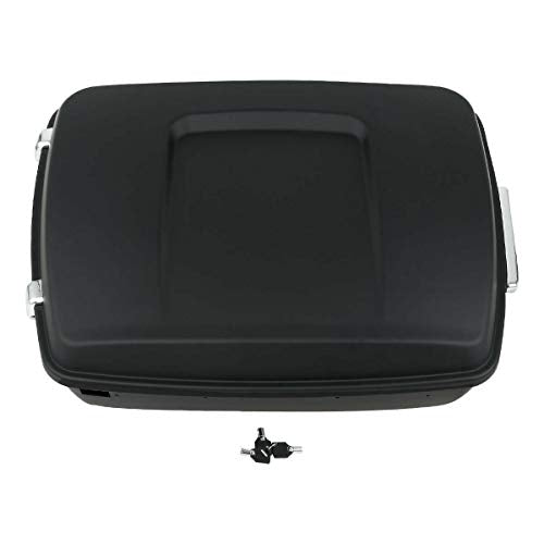 TCMT 13.7" King Motorcycle Trunk Box W/Latches Key Fit For Harley 2014-2025 Touring CVO Road King Road Glide Street Glide Electra Glide Pack - color: Matte Black Chrome Latches(W Speaker Holes)