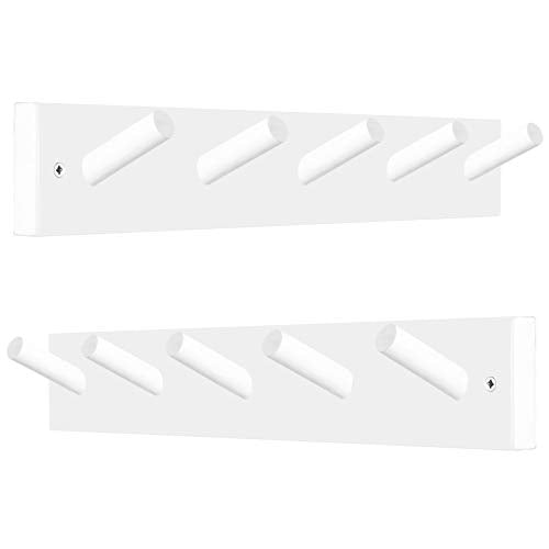 WEBI Coat Rack Wall Mounted,Coat Hanger Wall,16" Hole to Hole,Coat Hooks Wall Mounted,Hook Rack Peg Rail,5 Hooks for Hanging Coats,Hats,Jacket,Clothes,White,2 Packs - color: White, size: 17 inch(2 Packs)