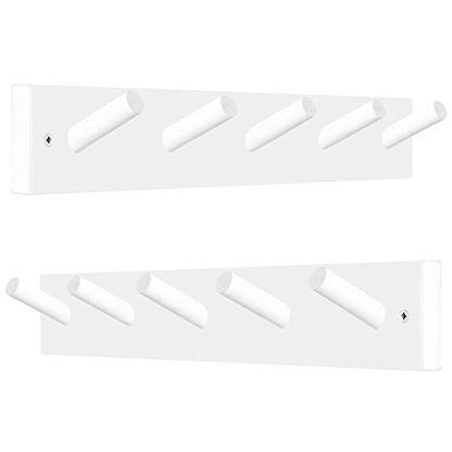 WEBI Coat Rack Wall Mounted,Coat Hanger Wall,16" Hole to Hole,Coat Hooks Wall Mounted,Hook Rack Peg Rail,5 Hooks for Hanging Coats,Hats,Jacket,Clothes,White,2 Packs - color: White, size: 17 inch(2 Packs)