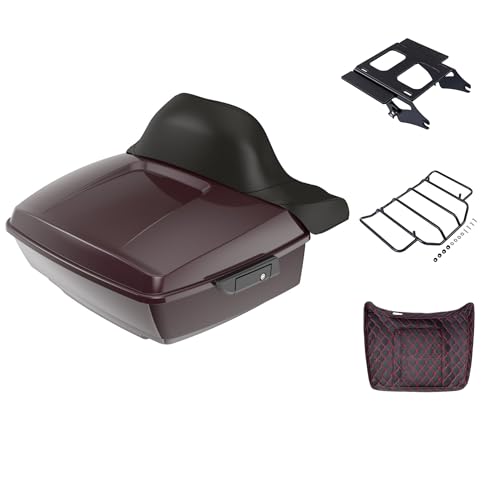 Advanblack US Stock Black Cherry King Tour Trunk Pack, Black Mount Bracket, Top Luggage Rack, Red Trunk Pak Liners Fit for 09-Later Harley Touring, Road Glide, Street Glide Special, Electra Glide - color: Black Cherry