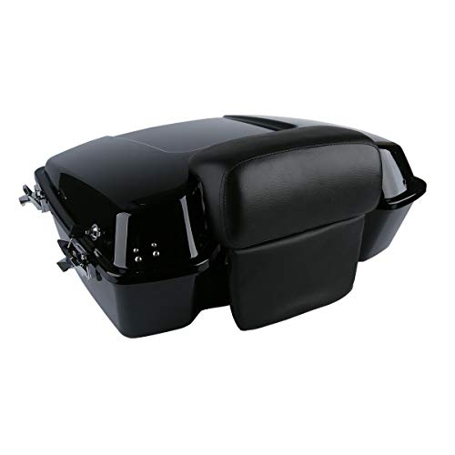TCT-MOTORPARTS Chopped Trunk W/Backrest Pad Black Latches Fit For Harley Trunk Touring Models 1997-2013 Road King FLHR Street Electra Glide FLHTCU FLHTK FLHT 2012 2011 2010 2009 2008 2007 - color: Vivid Black w/ Black Latches