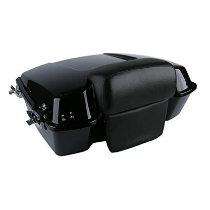 TCT-MOTORPARTS Chopped Trunk W/Backrest Pad Black Latches Fit For Harley Trunk Touring Models 1997-2013 Road King FLHR Street Electra Glide FLHTCU FLHTK FLHT 2012 2011 2010 2009 2008 2007 - color: Vivid Black w/ Black Latches