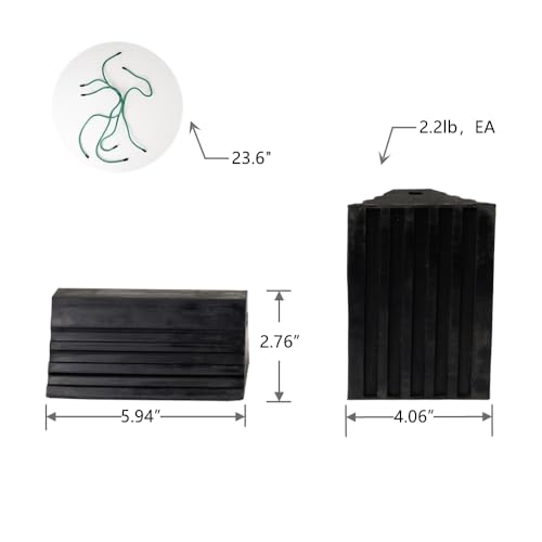 Wheel Chocks, Heavy Duty Wheel Chock with Rope, Rubber Wheel Chocks for Boat Trailers, RV, Truck, Camper, 4 Pack - color: black-t