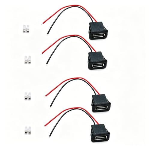 2/4/6PCS 2Pin USB 2.0 USB Female Pigtail Cable Power Jack DC 5V 3A Charging Port Connector Charge Interface with Open Cable USB Charger Flush Mount Socket for DIY Repairing (4)