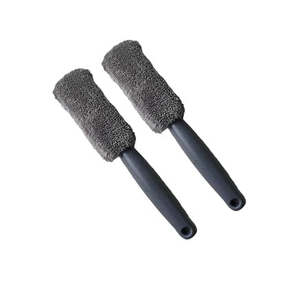 Premium Car Cleaning Tools - Wheel Tire Brush & Microfiber Twist Braided Cloth, Essential Auto Detailing Accessories for Spotless Shine (2, Grey) - color: Grey