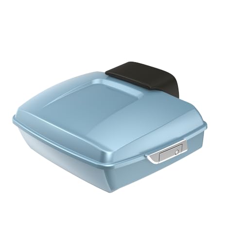 Advanblack Sharkskin Blue Chopped Tour Trunk Pack Chrome Latches Compatible with Harley Touring 14-25 Road King Road Glide Street Glide - Weather Resistant, Spacious Storage for Daily & Short Touring - color: Sharkskin Blue, size: Chopped Rear Tour Trunk