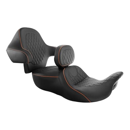 Lattice Stitch Roadsofa Seat Gel Rider Cushion with Rider Backrest and King Tour Pack Trunk Backrest Pad fit for Harley Touring Road King Street Glide Road Glide Electra Glide 2014-2023 Black Red - color: Gel Style B Red Seat + 2 Backrest