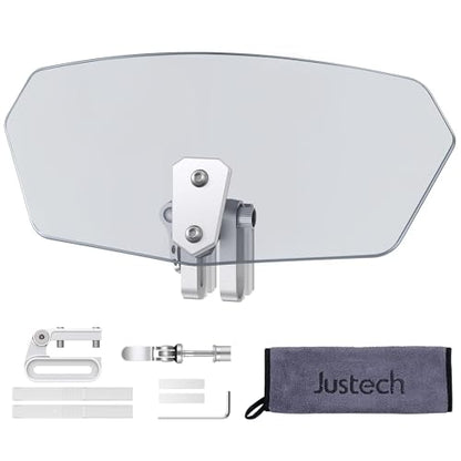 Justech Universal Motorcycle Windshield, Motorbike Windscreen Adjustable Clip On Windshield Extension Spoiler Wind Air Deflector Universal Fit for Motorcycles, Scooters-Smoke, Silver Bracket