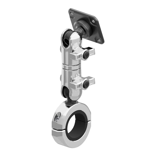 Tackform Chrome Motorcycle GPS/Tuner Mount - 4-Hole AMPS Pattern | BC3 Universal Clamp Fits 1-1/4" to 1-1/2" Handlebars | Aluminum | Compatible with Garmin Zumo, Dynojet Tuner, More | Long Reach Arm - color: Chrome, size: 1-1/4" to 1-1/2"