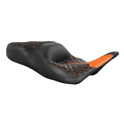 SLMOTO Driver Passenger Seat Cushion Fit For Harley Touring Electra Glide Ultra Classic Standard FLHTC 1997-2007 Black Orange - style: Orange and Black