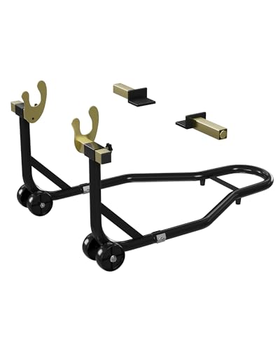 Motorcycle Stand Lift - 450 lbs Heavy Duty Adjustable Front & Rear Wheel Lift， Fits Most Bikes for Maintenance, Repair and Storage, with Anti-Slip Pads & Rollers, Black - color: Black
