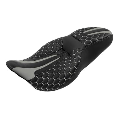 C.C. RIDER Octogon Highway 2-up Motorcycle Seat Driver Passenger Touring Seat for Harley Davison Electra Glide Classic Street Glide Road Glide 2009-2023 - color: Seat-Grey Stitching