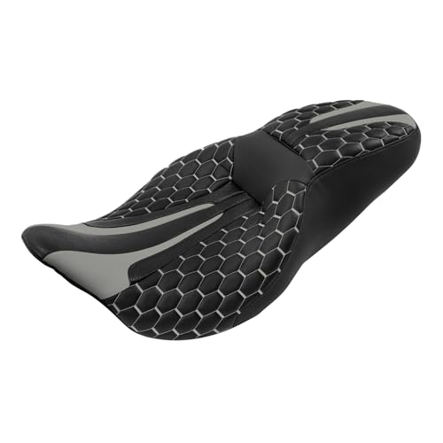 C.C. RIDER Octogon Highway 2-up Motorcycle Seat Driver Passenger Touring Seat for Harley Davison Electra Glide Classic Street Glide Road Glide 2009-2023 - color: Seat-Grey Stitching