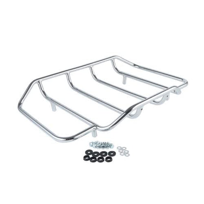 TCMT King Motorcycle Trunk Box Backrest Two Up Mounting Rack Top Rack Fit For Harley Touring 1997-2008 Electra Glide Road Glide Street Glide Pack - color: No Speaker Holes: Style E Chrome Rack