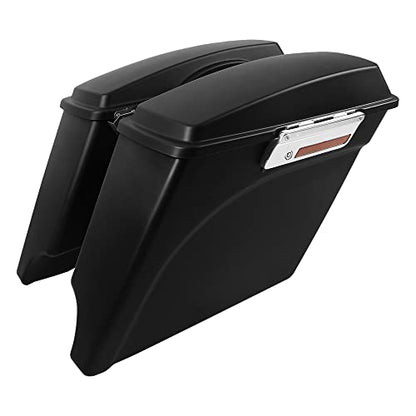 SLMOTO Saddle Bags 5" Stretched Saddle Bags for Harley Hard Saddlebags fits for 1993-2013 Touring Model Road King,Road Glide,Street Glide,Electra Glide,Ultra-Classic - color: Matte Black(Chrome Latches)