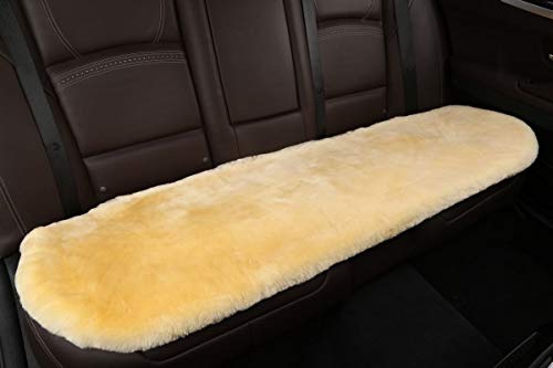 Sheepskin Seat Cushion Cover Wholehide Short Wool Seat Pad Natural Fur Car Seat Covers Universal Fit for Most Car, Truck, SUV, or Van Back Beige Yellow - color: Beige Yellow, size: Back Seat (19.6inch*53.5inch)