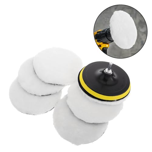 Polishing Buffing Pads and Drill Buffer Adapter Attachment White Wool with Hook and Loop Design for Car and Boat Polishing and Waxing Applications