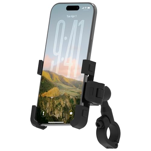 BOJE Motorcycle Bike Scooter ATV Phone Mount, 360° Dual Ball Joints, Aviation Aluminum & Silicone, 1-Hand Quick Lock, Anti-Shake, Open Cooling & Camera Friendly, for 4.7-6.8 Inch Smartphones。