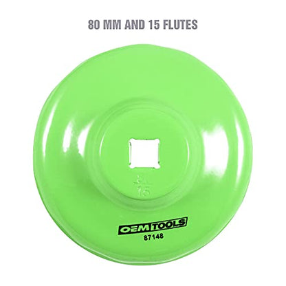 OEMTOOLS 87148 80 mm 15 Flute Oil Filter Wrench, Economy Oil Filter Cap Wrench, Oil Cap Filter Wrench Prevents Slippage and Stripping, Oil Change Tools - style: 80 mm 15 Flute