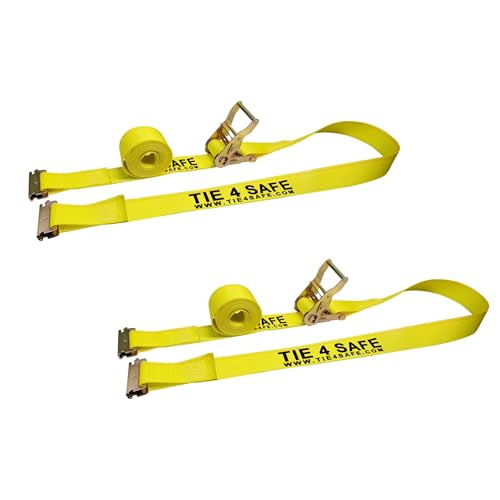Mega Cargo Control Heavy Duty E Track Ratchet Straps - 4,400 Lbs Break Strength, Yellow 2" x 12' Logistic Tie Downs for Enclosed Trailers, ATV, Car Hauling, Organizing (2 Pack) - color: Yellow, size: 2 Pack
