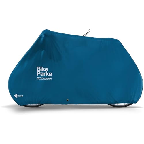 BikeParka Stash Bike Cover - Lightweight, Waterproof & Durable Protection from Rain & Snow - Adjustable for Any Bike for Indoor/Outdoor Use, Stuff Sac Included (Ciel Blue) - color: Blue