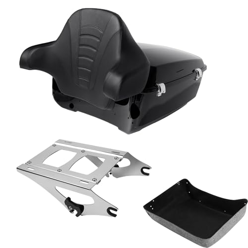 TCMT King Motorcycle Trunk Box Wrap-Around Backrest Two Up Mounting Rack Fit For Harley 2014-2025 Trunk Touring CVO Road King Road Glide Street Glide Electra Glide - color: Style A+Chrome 2 Up Rack#3