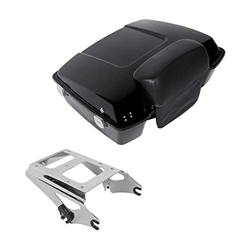 TCMT Chopped Motorcycle Trunk Black Latch Backrest Mount Rack Fit for Harley Touring 2009-2013 Road King Road Glide Street Glide Electra Glide Pack - color: Chrome Latches/ Mounting Rack, size: Style B