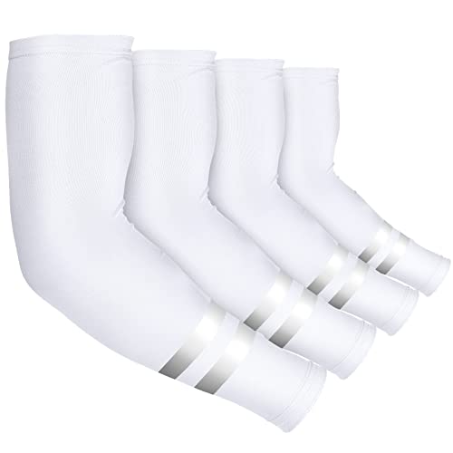 Geyoga 4 Pairs Sun Protection Arm Sleeves for Men Women Reflective UV Protective Arm Cover for Basketball Outdoor Sports - color: White