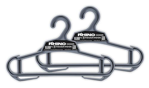 Rhino Tough Hook Heavy Duty Clothes Hangers – USA-Made Military Grade Coat Hanger for Body Armor & Jacket – 200-lb Capacity Suit Hangers for Heavy Apparel, 2 Gray - color: Gray, size: Pack of 2 (Original)
