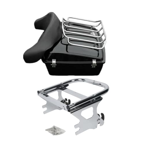 TCMT Chopped Motorcycle Trunk Backrest Pad Luggage Rack 2 Up Mount Rack Fit For Harley Touring 1997-2008 Road King Road Street Electra Glide Pack - color: Chopped Style A Chrome Rack