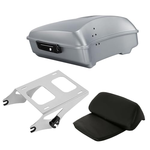 TCT-MOTORPARTS Atlas Silver Metallic Chopped Tour Luggage Trunk w/Backrest Mount Rack Fits for Harley Touring 14-25 Road Glide FLTRX Limited FLTRK 2024 - color: Fit for Atlas Silver Metallic, size: Chopped Trunk+Chrome Mount Rack