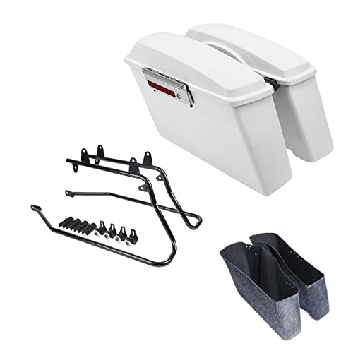 TCMT White Hard Saddlebag & Liners Carpet Insert Conversion Bracket Kit - Fit For Harley Softail Heritage Deluxe Models 1984-2017 (Except Deuce & Slim Models) - color: Black Conversion Brackets, size: Style G White