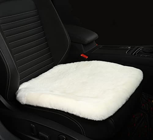 Sheepskin Seat Cushion Cover Wholehide Short Wool Seat Pad Natural Fur Car Seat Covers Universal Fit for Most Car, Truck, SUV, or Van Front Beige White - color: Beige White, size: Front Seat (19.6inch*19.6inch)