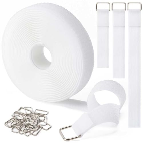 1" x16Ft Hook and Loop Straps with 25 Metal Buckles, Adjustable Fastening Cable Straps, Free Cut Length, Reusable Nylon Cable Ties for Organizer or Storage, White - color: White, size: 1"×16ft Metal Buckle