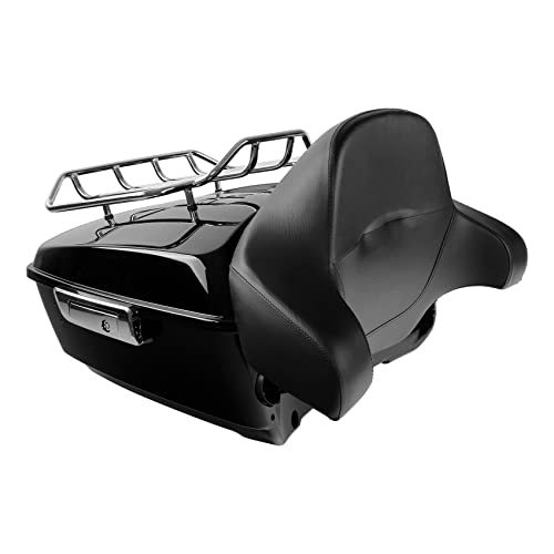 XFMT Motorcycle 13.1" King Trunk w/Top Luggage Rack Passenger Backrest Pad for 1994-2025 Harley Touring Pack Road King Street Glide Road Glide Electra Glide - color: King Tour-Pack&Around Pad&Top Rack