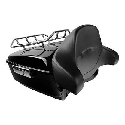 XFMT Motorcycle 13.1" King Trunk w/Top Luggage Rack Passenger Backrest Pad for 1994-2025 Harley Touring Pack Road King Street Glide Road Glide Electra Glide - color: King Tour-Pack&Around Pad&Top Rack