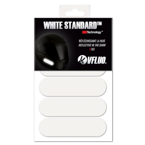 VFLUO - Kit 4 Retro Reflective Stripes Stickers for Mortorcyle Helmet - Stickers Approved to FR Dimension - High Visibility, 3M™ Technology - Discreet and design - Maximum Grip - color: Silver / White, size: 1