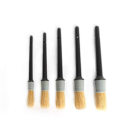 AUTO CARE Natural Boar Hair Detail Brush (Set of 5),Premium Detail Brushes for Engines, Wheels, Interior, Leather, Trim,Air Vents, Emblems