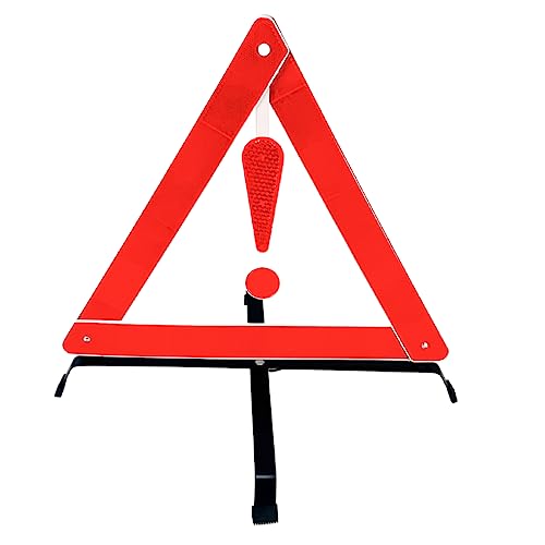 BRIGHTGUARD Reflective Road Safety Triangle with Warning Exclamation Point | High Visibility and Durable Construction || Foldable and Comes with Case - color: Red - 1 Piece