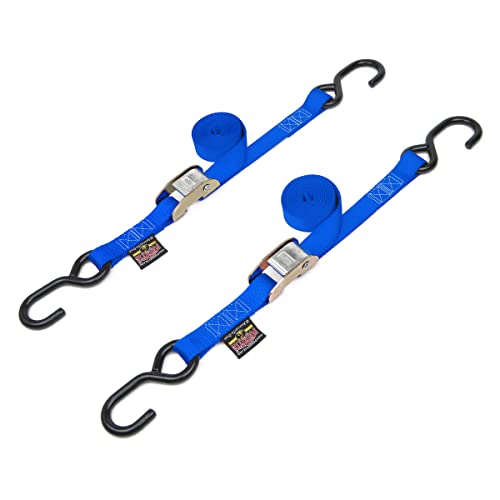 1in x 5.5ft Cam Buckle Tie-Downs with S-Hooks, Blue (Pair) - color: Blue Strap