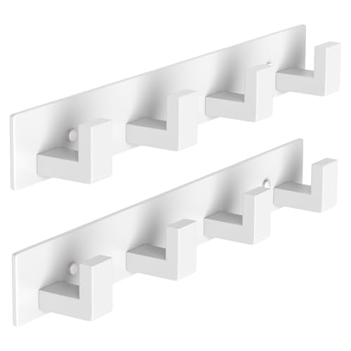 PMMASTO Stainless Steel Coat Rack Wall Mounted, Heavy Duty Metal Hook Rail for Hanging Coats Hats Towels Robes Bags, Modern Wall Hooks Organizer (White, 4 "L Hooks, 2 Pack) - color: White, size: 4 "L" Hooks, 2PACK
