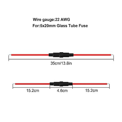 5x20 mm Fuse Holder Inline Screw Type with 22 AWG wire for Fast-Blow Glass Fuse （6-Pack）