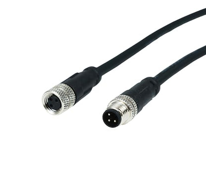 M8 3-Pin Male to Female Connector Cable, A-Coded Straight Circular Industrial Molded Cable, IP67 Waterproof Unshielded PVC Wire, 60V 3A AC/DC, AWG24 - size: 10m, style: 3pin